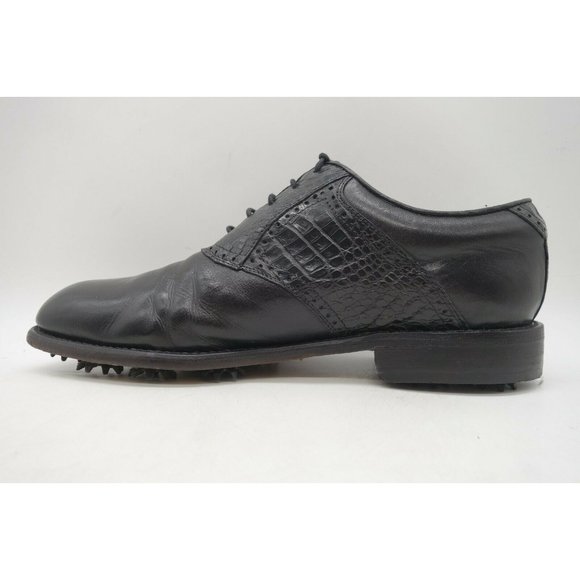 RARE Justin Black Exotic Caiman Crocodile Vintage Golf Saddle Shoes Men\'s 10.5 D main image 6